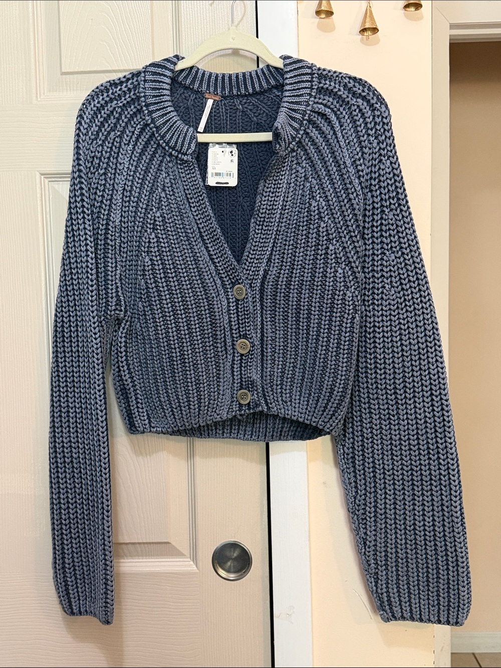 Free People Chunky Knit Slate Blue Button-Front Cardigan